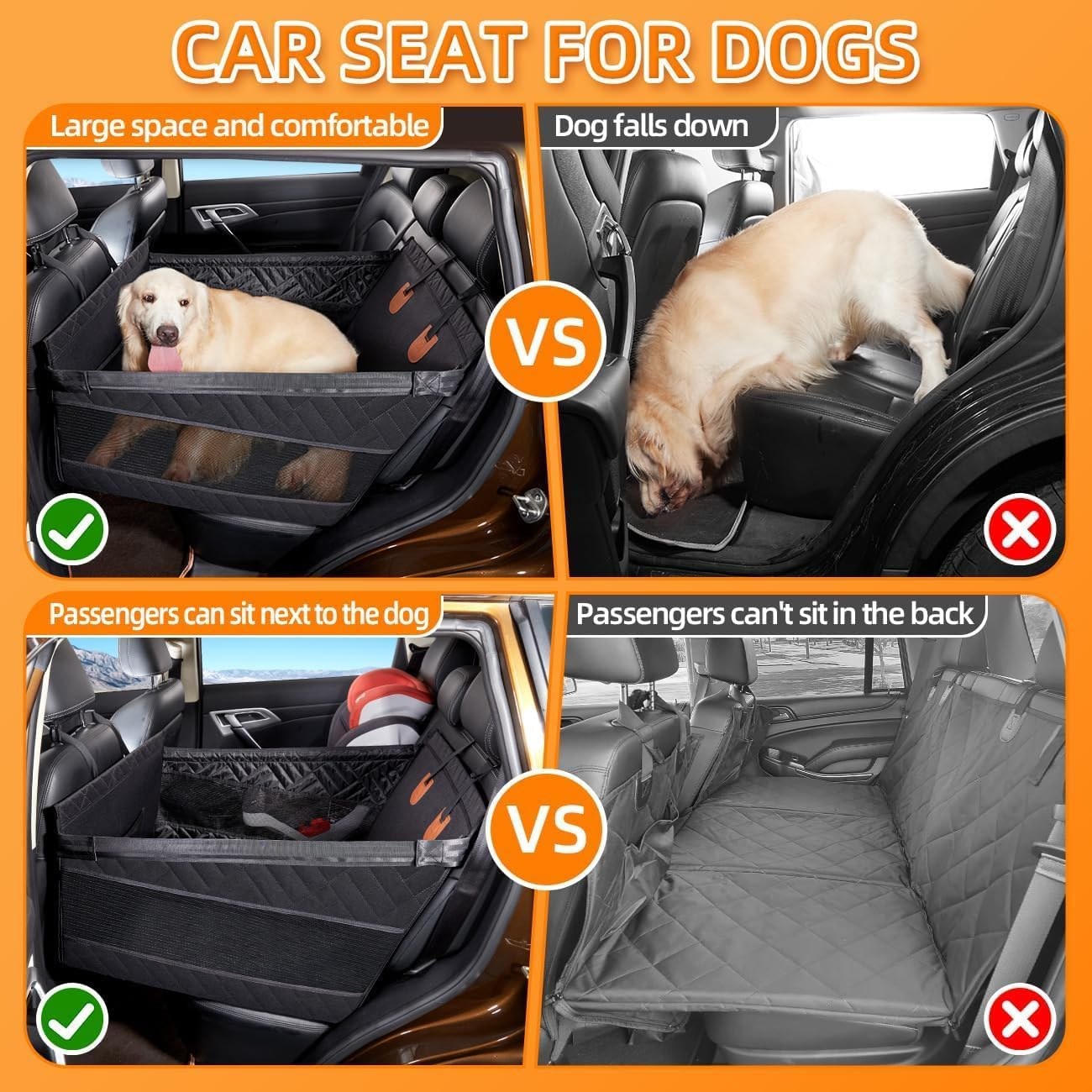 Dog Car Seat for Large Medium Dogs, Back Seat Extender for Dogs, Waterproof Dog Carseat, Dog Car Seat Medium Sized Dog, Car Hammock for Dogs-Storage Pocket, Pet Seat Cover for Cars/Suv/Truck image number 4