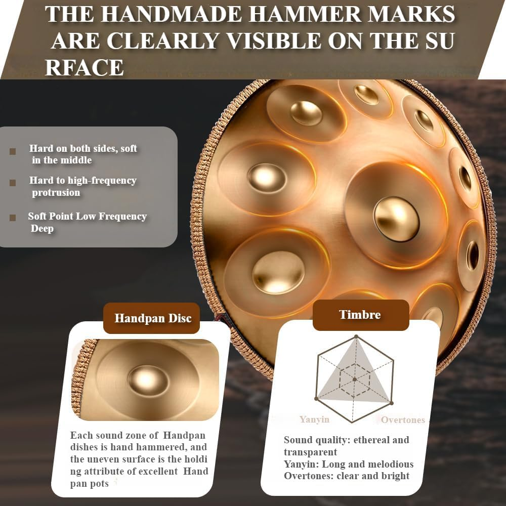 Handpan, 22 Inches Handpan Drum, D Minor 10 Notes Hand Drum, with Soft Handbag, 2 Drumsticks, Holder, Soft Cloth image number 1