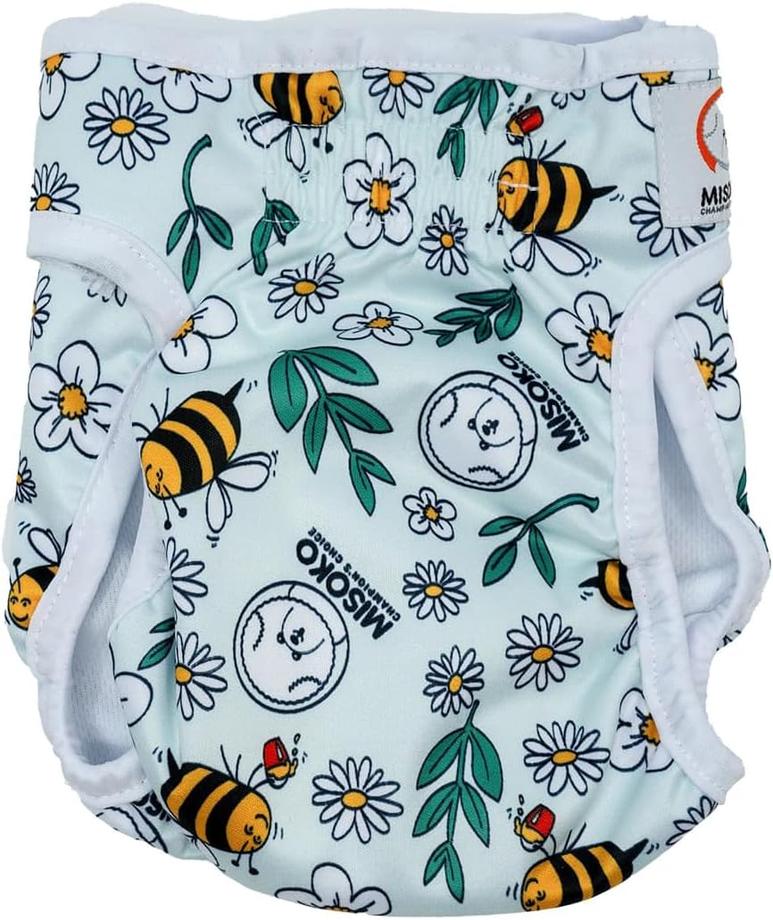 Misoko 3 Pack Reusable Dog Heat Pants, Cheerful Design Machine Washable Dog Nappies, Super Absorbant, Leak Proof Sanitary Wraps, Perfect for Puppies Training, Travel & Home Use, Meadow, L