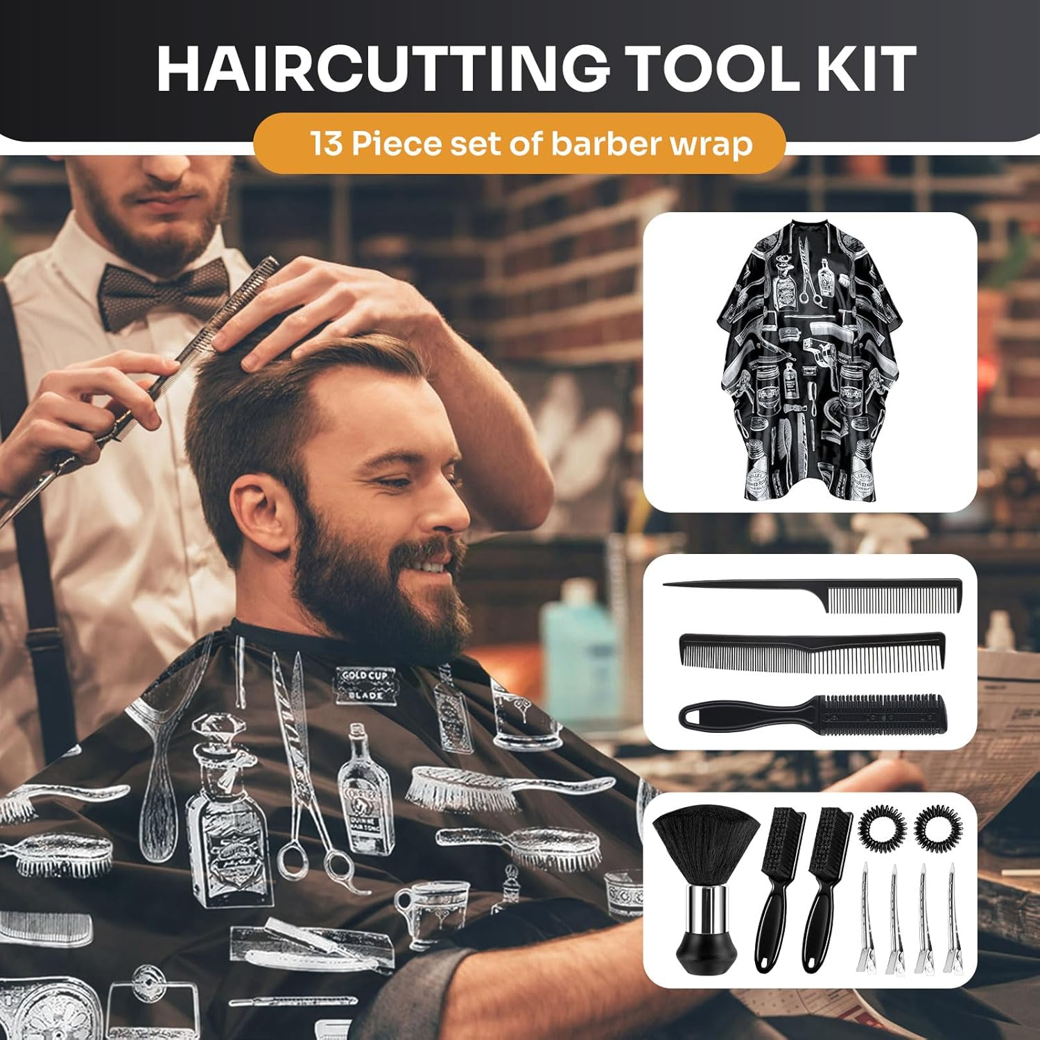 13Pcs Hair Cutting Cape with Neck Duster Brush Adjustable Extra Long Haircut Barber Cape 63" X 55" Profesional Barber Accessories for Men/Adults/Barber/Salon/Home/Women/Kids