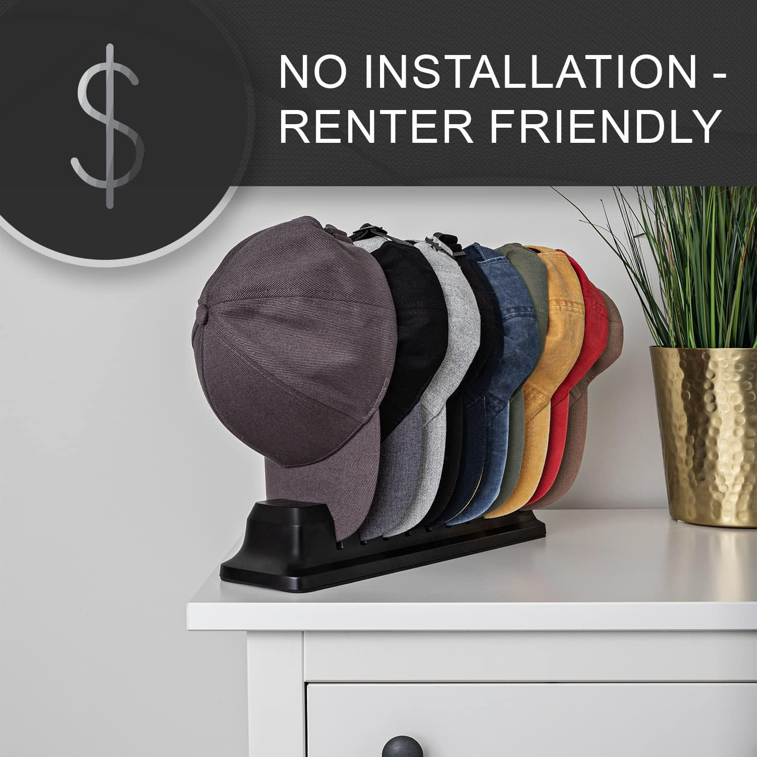 Hat Organizer for Baseball Caps - Hat Holder for 10 Baseball Caps - No Install Required Cap Rack Closet Organizer System Hat Racks for Baseball Caps (Black) - White image number 6