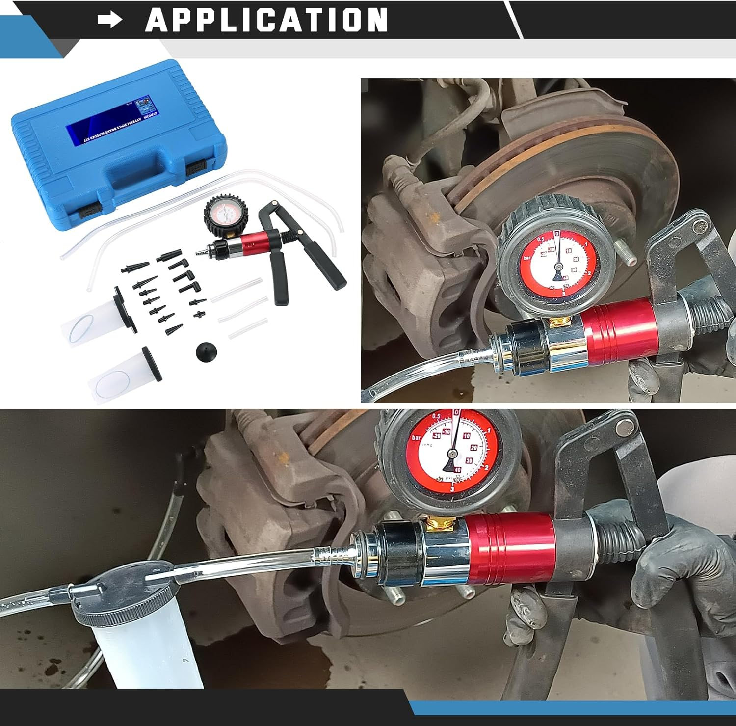 ATPEAM 21PCS Brake Bleeder Kit Hand Held Vacuum Pressure Pump Tester with Adapters One-Man Brake Clutch Fluid Oil Bleeding System Tool image number 2