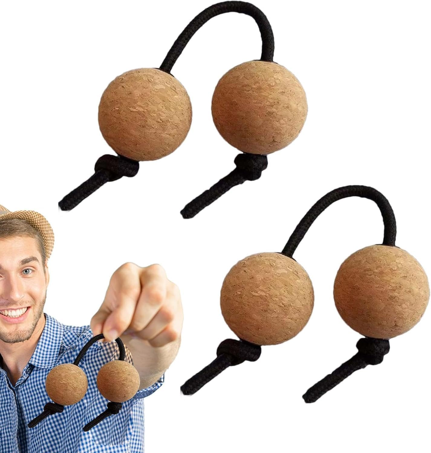 THJOPOKEEL Cork Sandball Rhythmic Ball Silent Practice Ball Fingertip Ball Kashaka Instrument Musical Shakers Double Ball Percussion African Classic Instrument image number 1