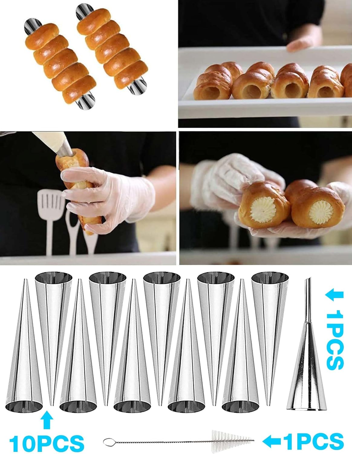 23PCS Cannoli Tubes Set, Spiral Tube Baking Tool, Stainless Steel Cream Horn Molds, Rotary Croissant Pastry Mold Non-Stick Danish Pastry Molds for Cream Roll Baking Cookie Dough (23) image number 3