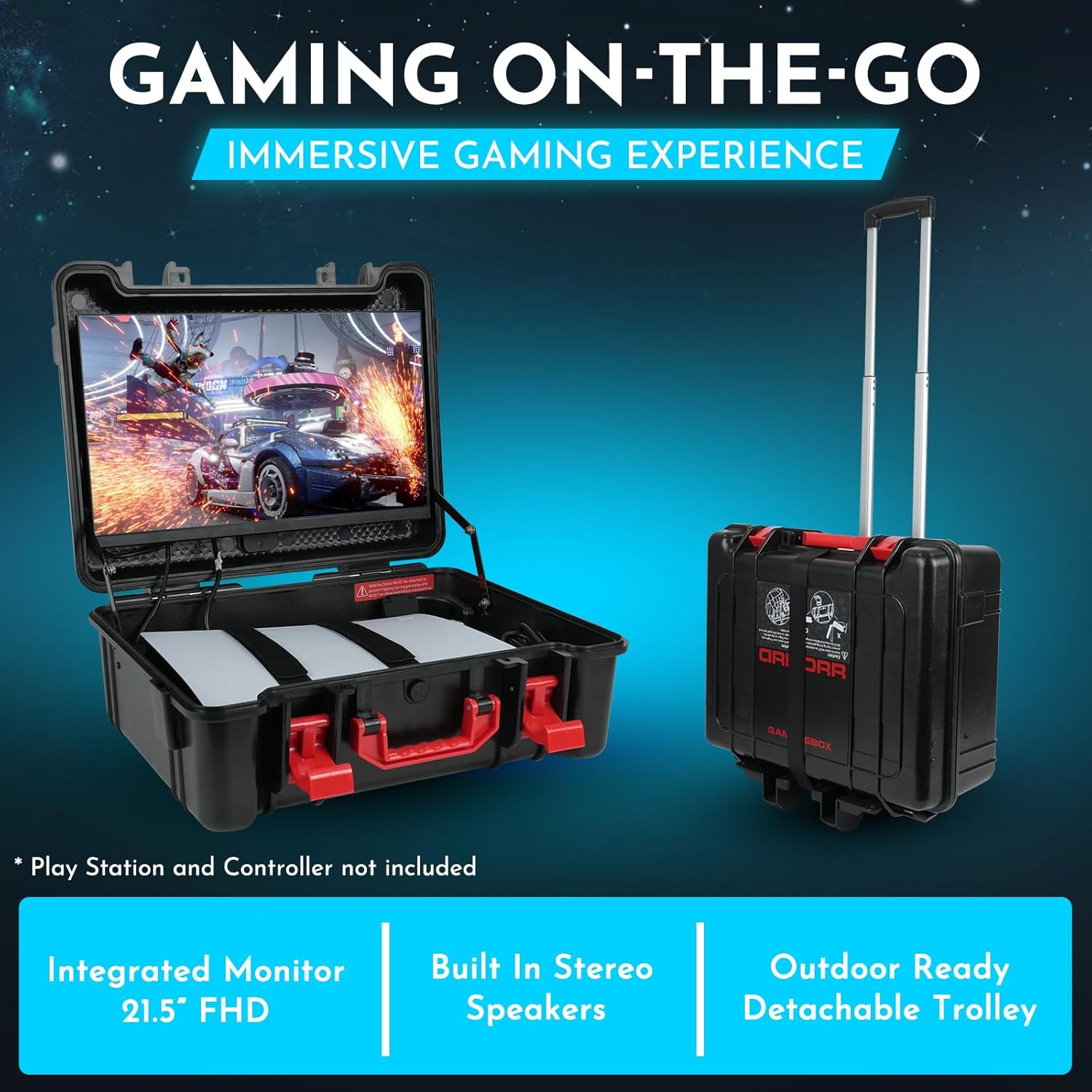 GAMERSBOX Waterproof Gaming Station to Fit PS5, PS4, Xbox Series, Built in 21.5" FHD Monitor Storage for Console, Controller. image number 2