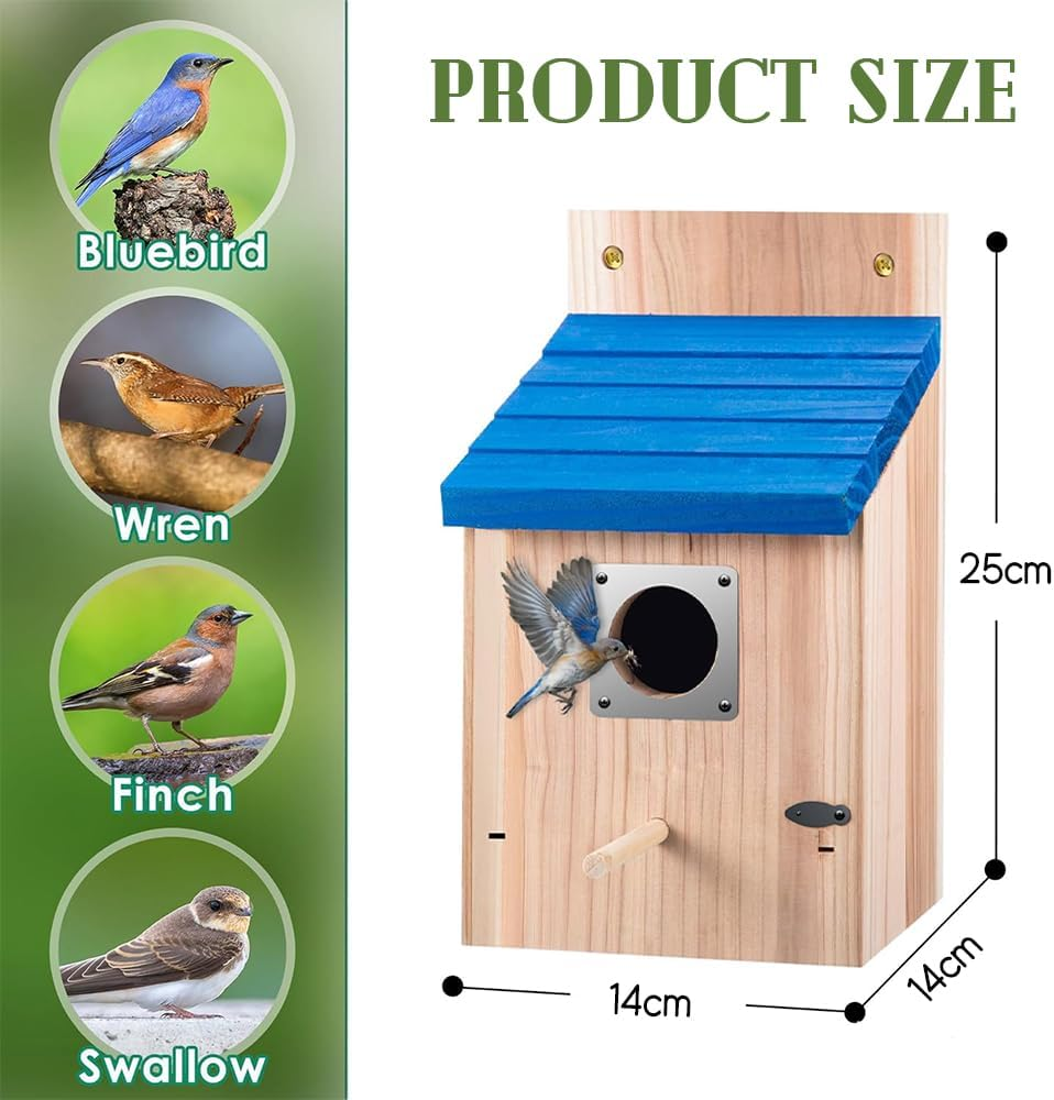 2 Pack Cedar Bluebird Box Houses for Outside,Tree Bird Nest Breeding Box,With Metal Guard,Garden Decoration Birdhouses,For Blue Bird,Sparrow,Chickadee,Wren image number 4