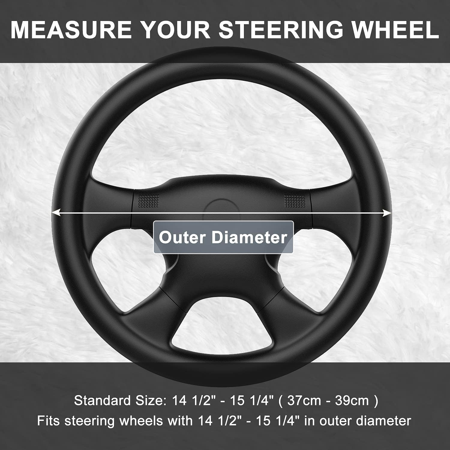 SEG Direct Black Plush Winter Auto Car Steering Wheel Cover Universal 15 Inch - Psychedelic Trip image number 6