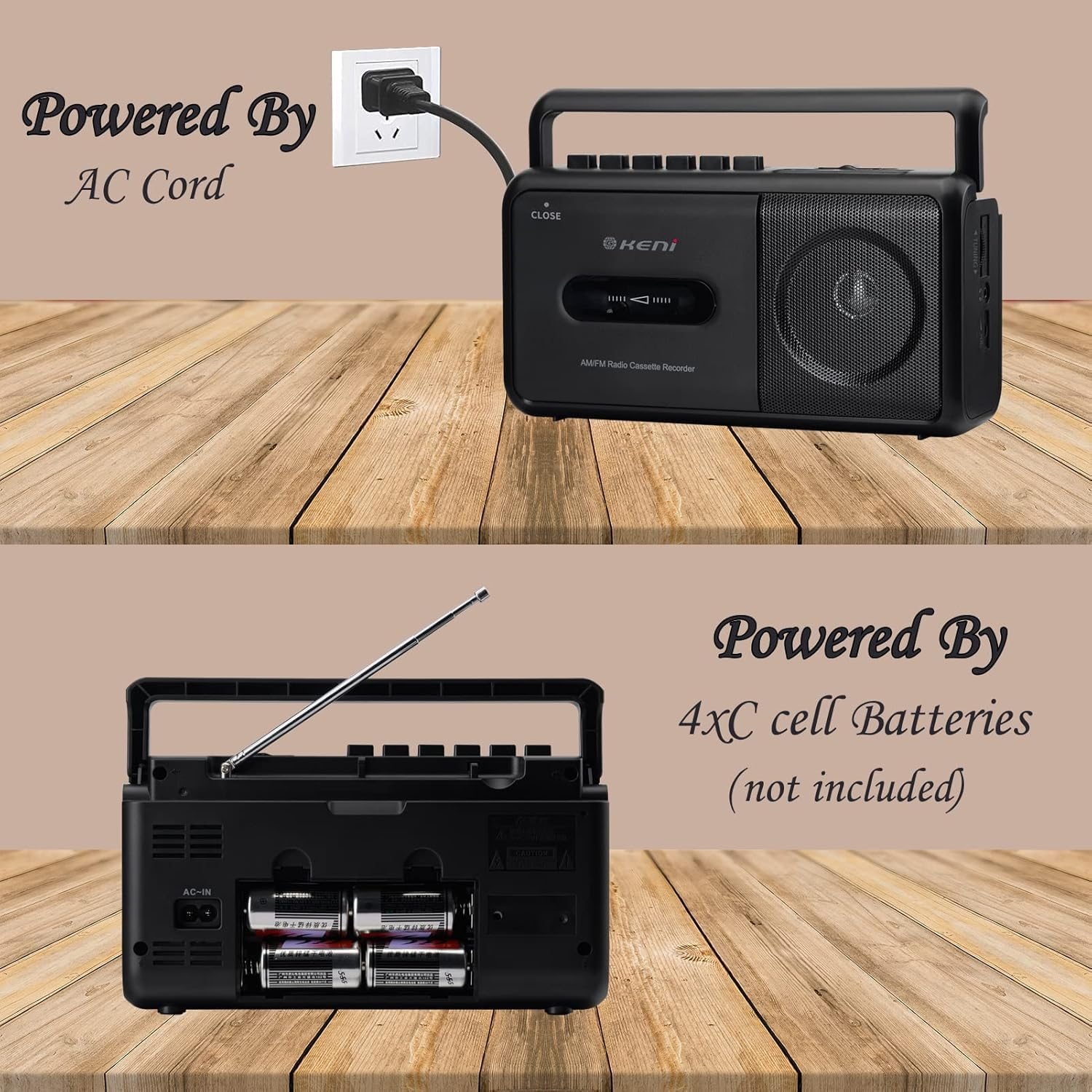G Keni Portable Cassette Player Boombox with AM/FM Radio Stereo, Cassette Recorder, Headphone Jack, Battery or Mains Power, Black, Stereo Output, Auxiliary Connectivity image number 6