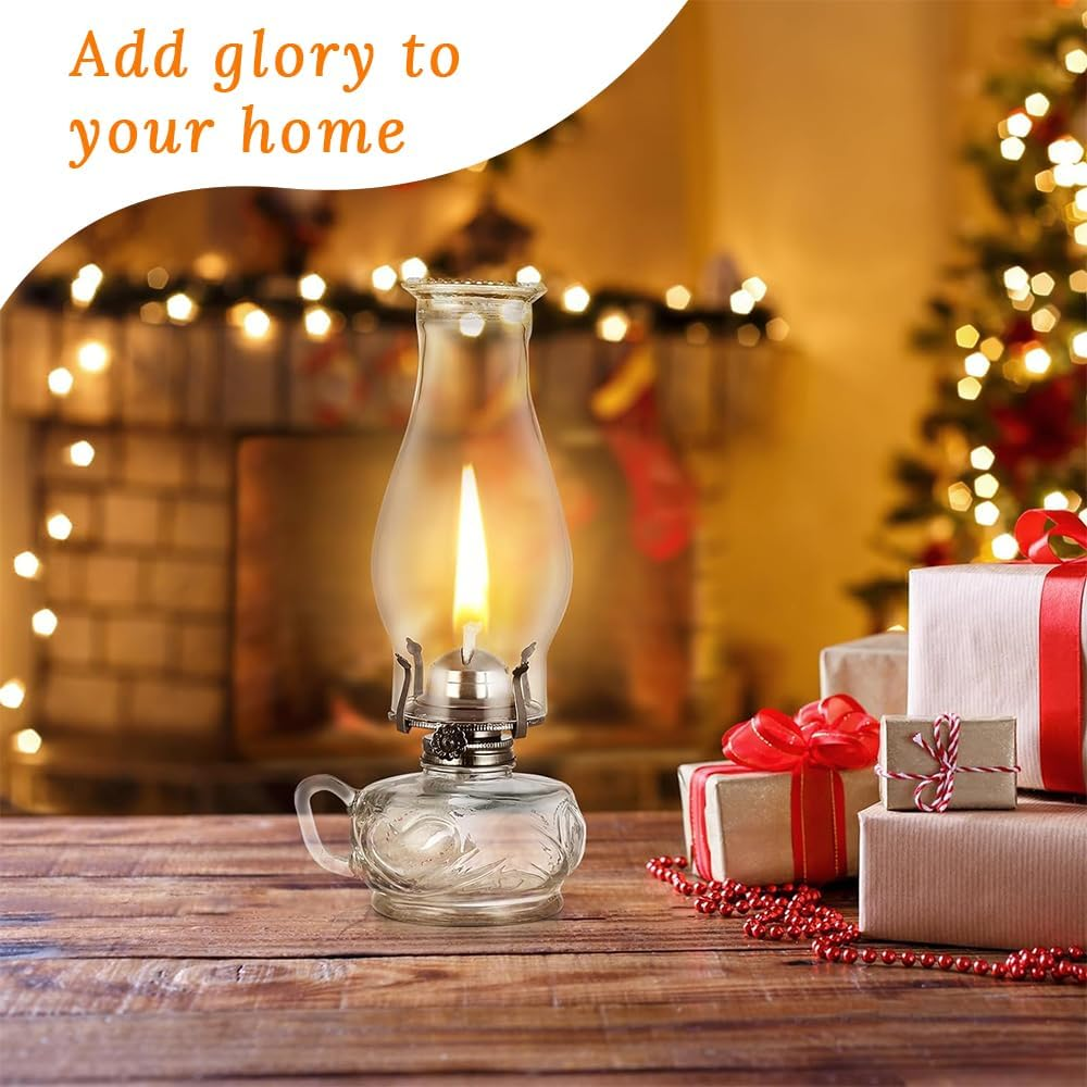2 Pcs Chamber Oil Lamp Classic Kerosene,Glass Vintage Large Lantern,With Handle,Decorative Antique Clear Hurricane Lamp,For Home Tabletop Emergency Lighting Supplies(Clear) image number 1