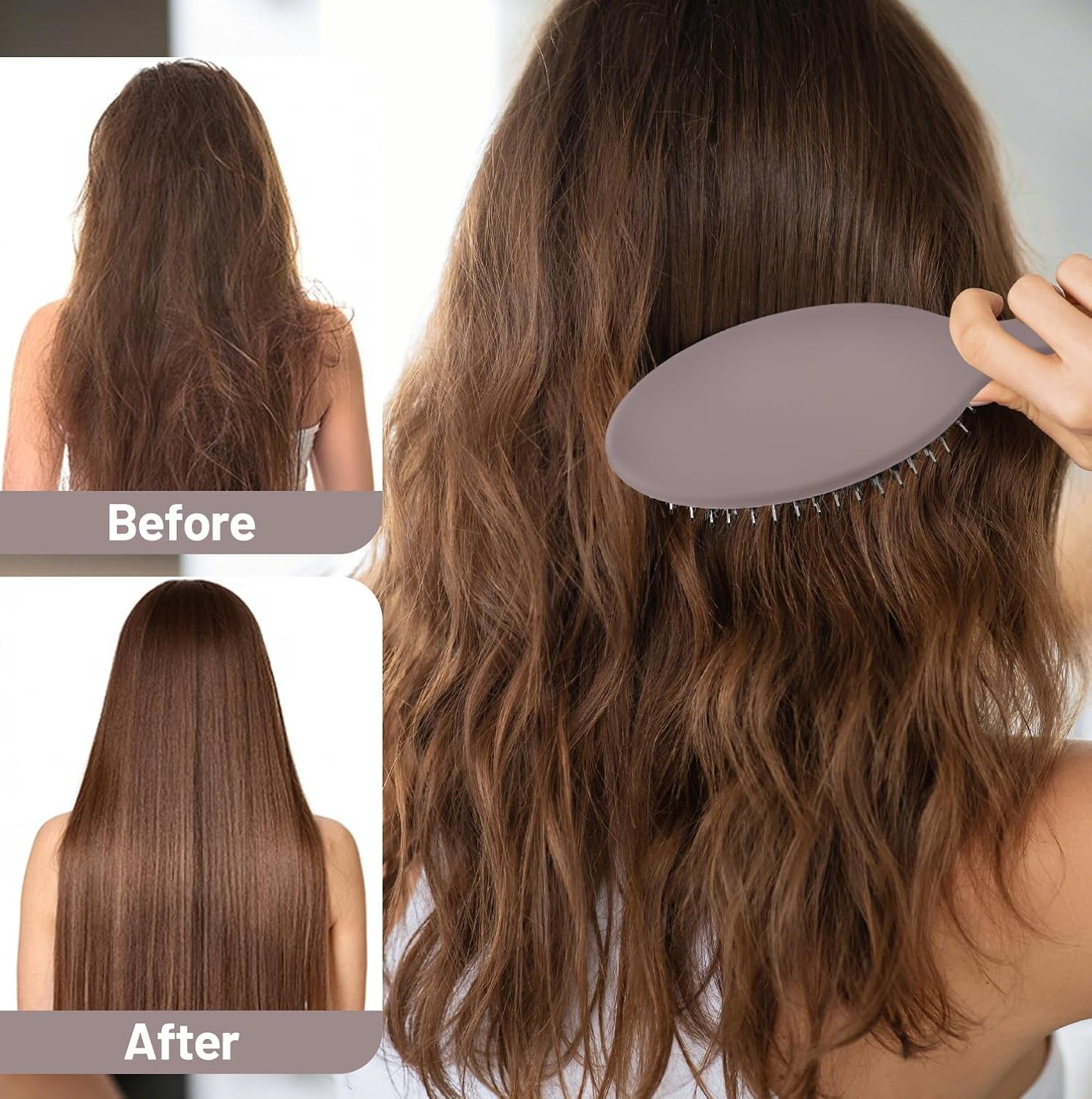 INSPUTOL Boar Bristle Hair Brush, Paddle Brush with Natural Bristles for Women, Portable Detangling Comb for Smooth Styling (Mauve Purple) image number 4