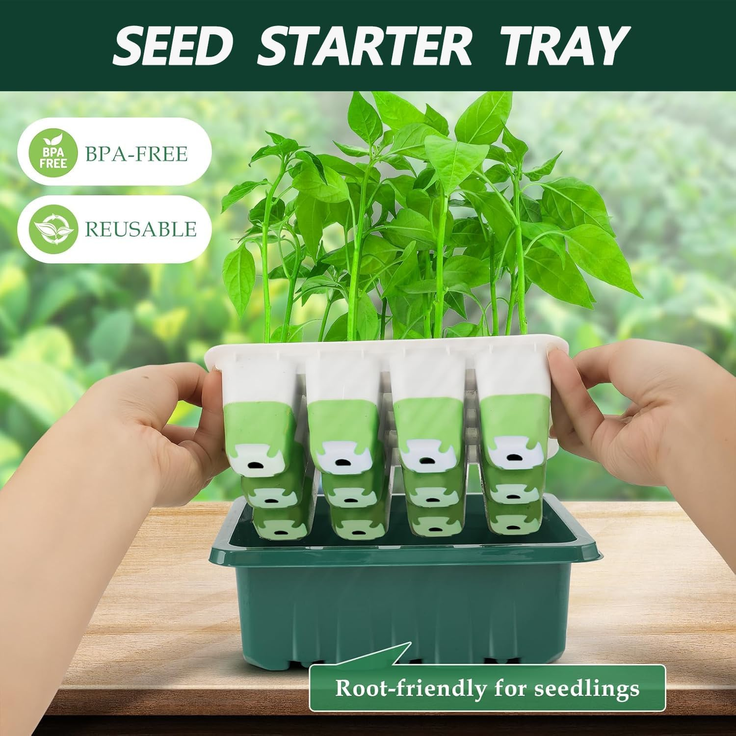 Seed Starter Tray, 12 Cells Indoor Seed Starter Kit, Reusable Flexible Silicone Designed Seedling Starter Trays, 4In Height Germination Tray with Humidity Dome & Lids image number 5