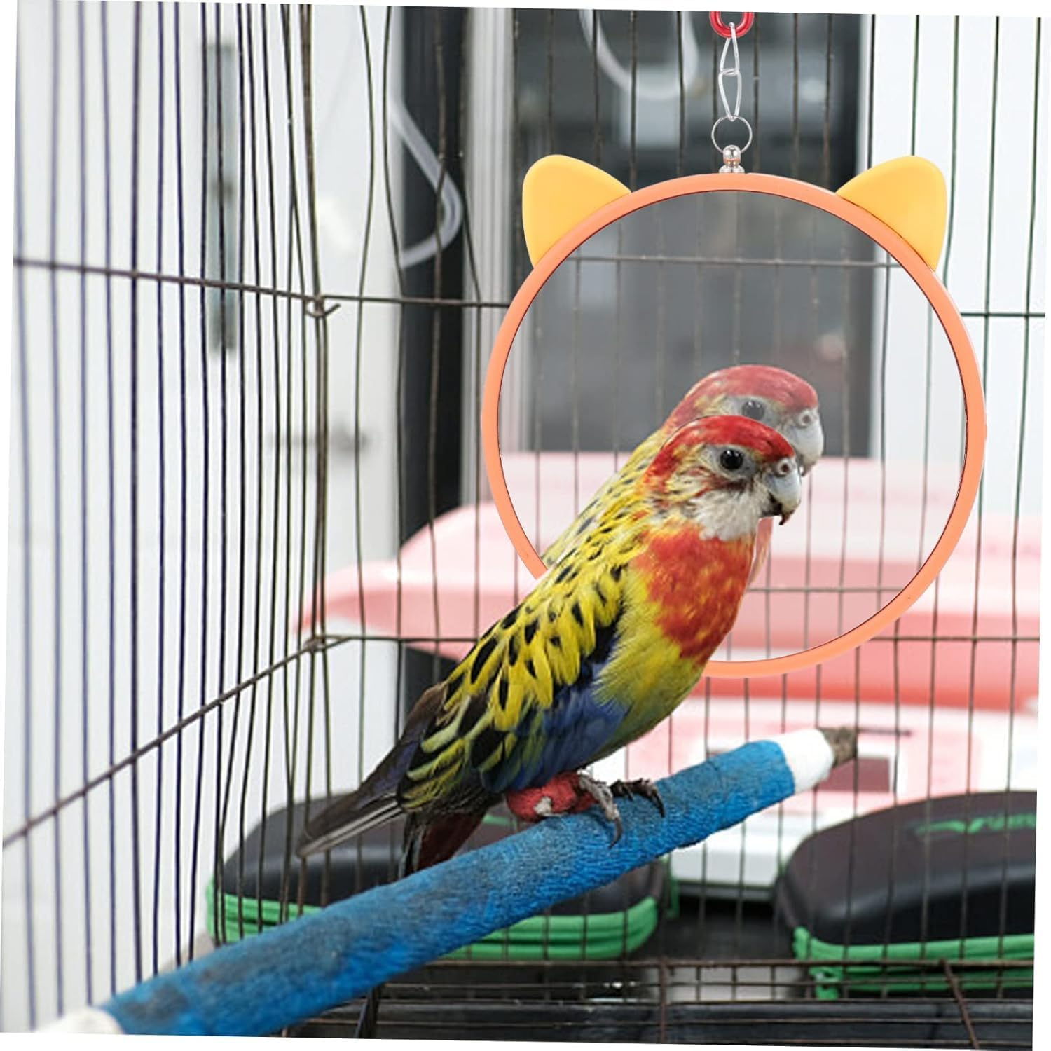 Bird Hanging Parrot Mirror for Cage, 1Pc Parrot Mirror Hanging Mirror,Small Bird Mirror Hanging Bird Cage Mirror,Hanging Bird Cage Parrot Mirror,Hanging Bird Cage Interactive Parrot Mirror Bird Mirror image number 3