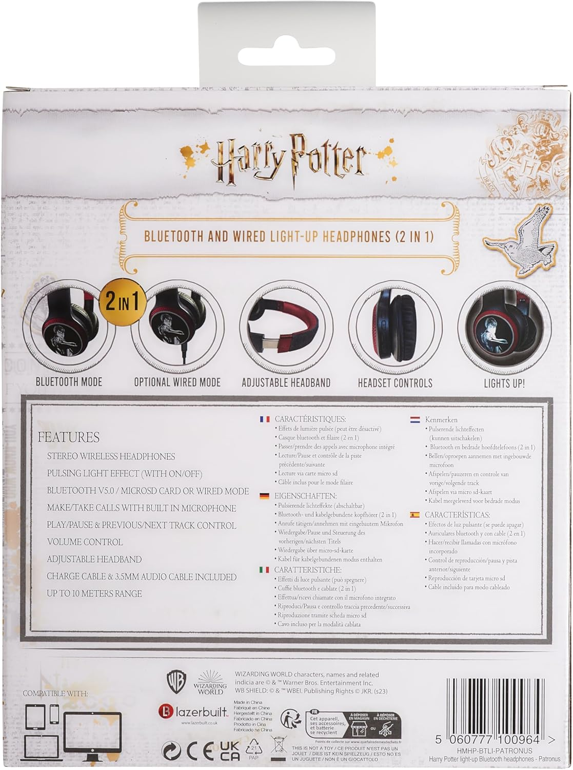 WONDEE Harry Potter Gifts Wireless Bluetooth Headphones with Patronus LED Effect, Over-Ear Noise Cancelling Headphones, Red image number 3