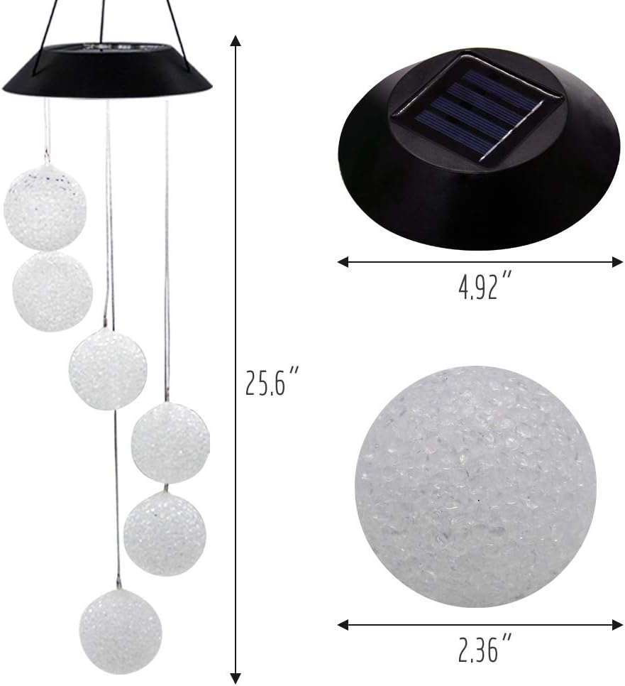 Mortime LED Solar Crystal Ball Wind Chime, 25" Mobile Hanging Wind Chime for Home Garden Decoration, Automatic Light Changing Color (Crystal Ball) - Automatic Color Change image number 5