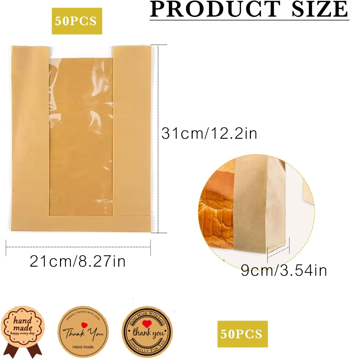 100PCS Bread Bags Kit for Sourdough Rounds,Sour Dough Bread Bag,Cookie Pastry Bag with Sea,Paper Bread Bags for Sourdough,Bakery Supplie,Bread Bags for Homemade Bread,Paper Bags with Label Sticker image number 1