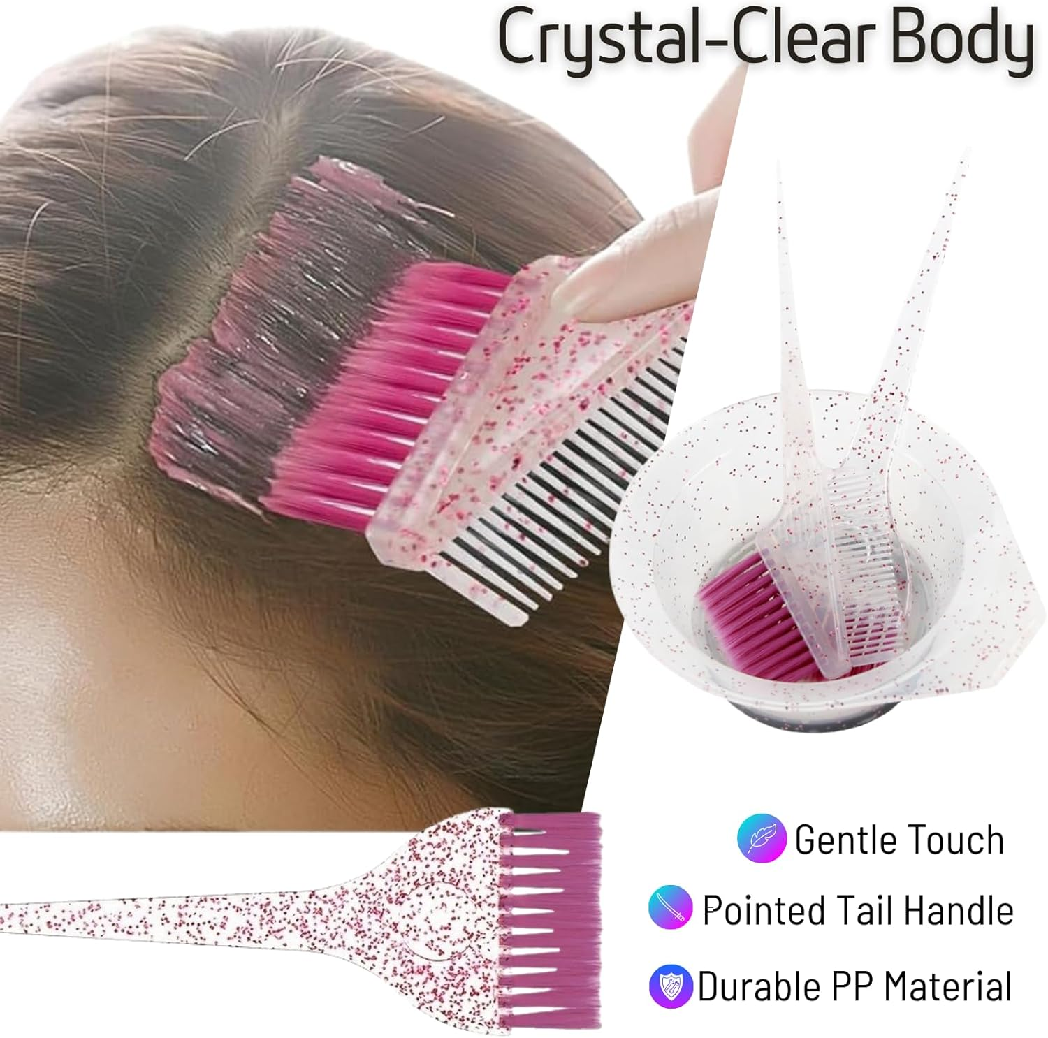 SIXHANS 10PCS Professional Hair Dye Kit -Salon Grade Coloring Tools with Pink Hair Dye Mixing Bowl, Dye Brushes&Comb, Gloves, Ear Protector & Clips for DIY Bleaching & Hair Coloring at Home image number 6