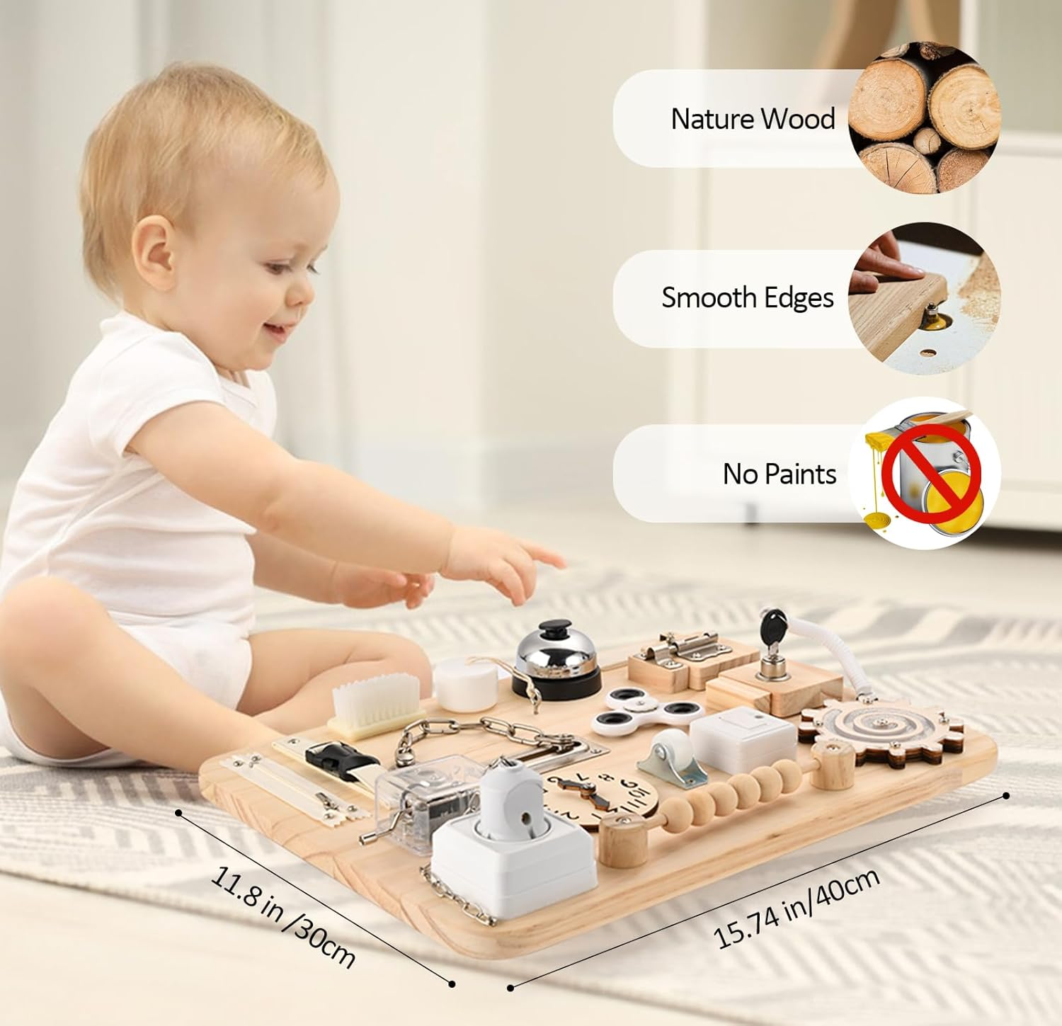 Busy Board Montessori Toys for Toddlers Wooden Toys for Boys Girls Preschool Learning Activities for Early Education Fidget Sensory Board Travel Toys for Kids image number 4