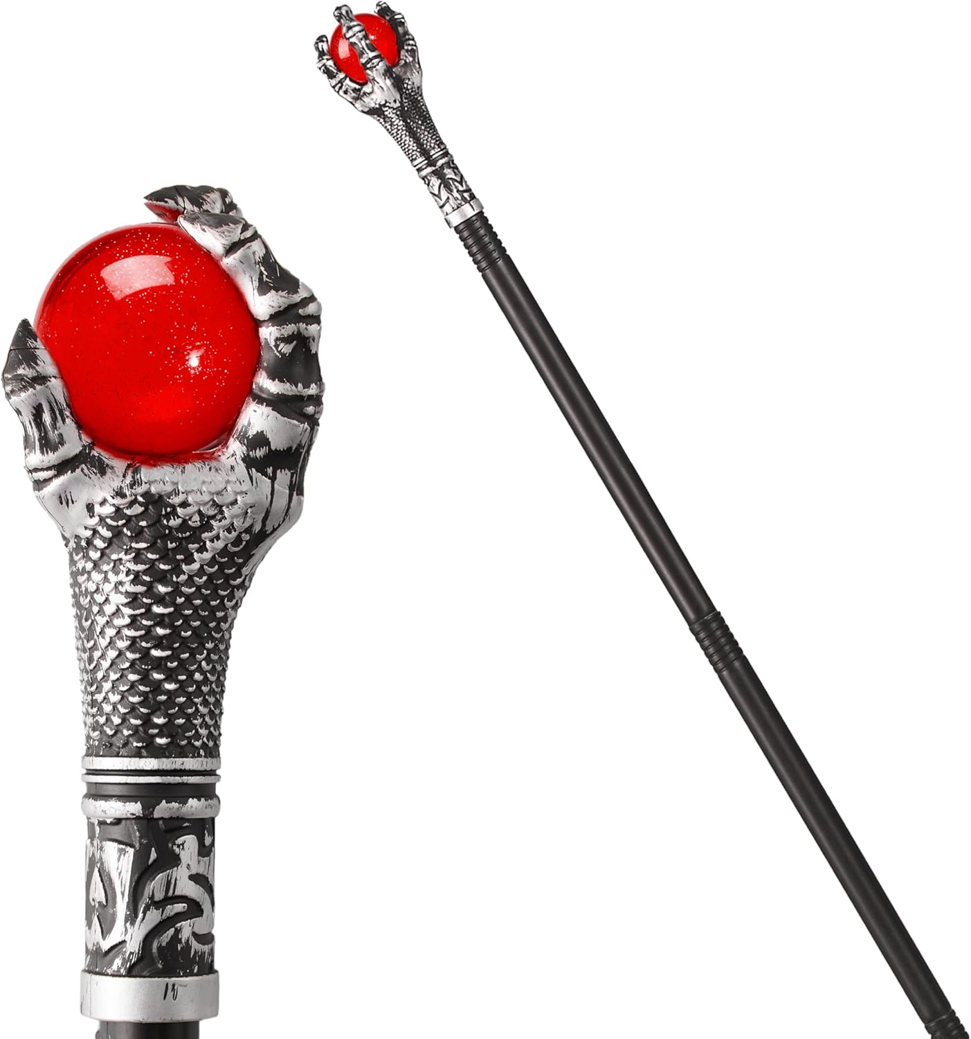 Spooktacular Creations Halloween Costumes Walking Cane Red Fire Dragon Claw round Wands with Fire Wizard Staff Stick Accessories for Halloween Party Pretend Play Costume, Halloween Dress Up image number 2