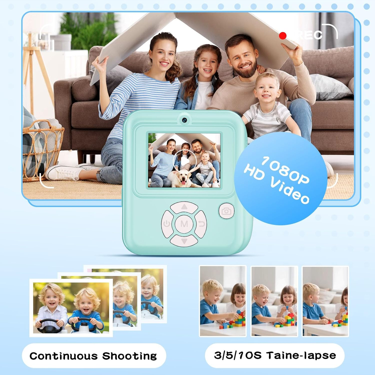 Kids Camera Instant Print Color Photos, Dual-Lens Instant Print Camera for Kids, Toddler Portable Travel Digital Camera Toy for 4 5 6 7 8 Year Old Boys Girls Christmas Birthday Gifts 64GB Card, Blue image number 5