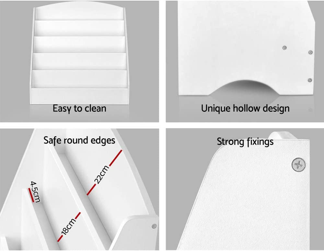 Keezi Kids Bookshelf, 5 Tiers Storage Book Shelf Bookshelves Corner Wall Toy Bookcase Rotating Display Shelves Home Living Room Bedroom Kindergarten Furniture, Rack White image number 2