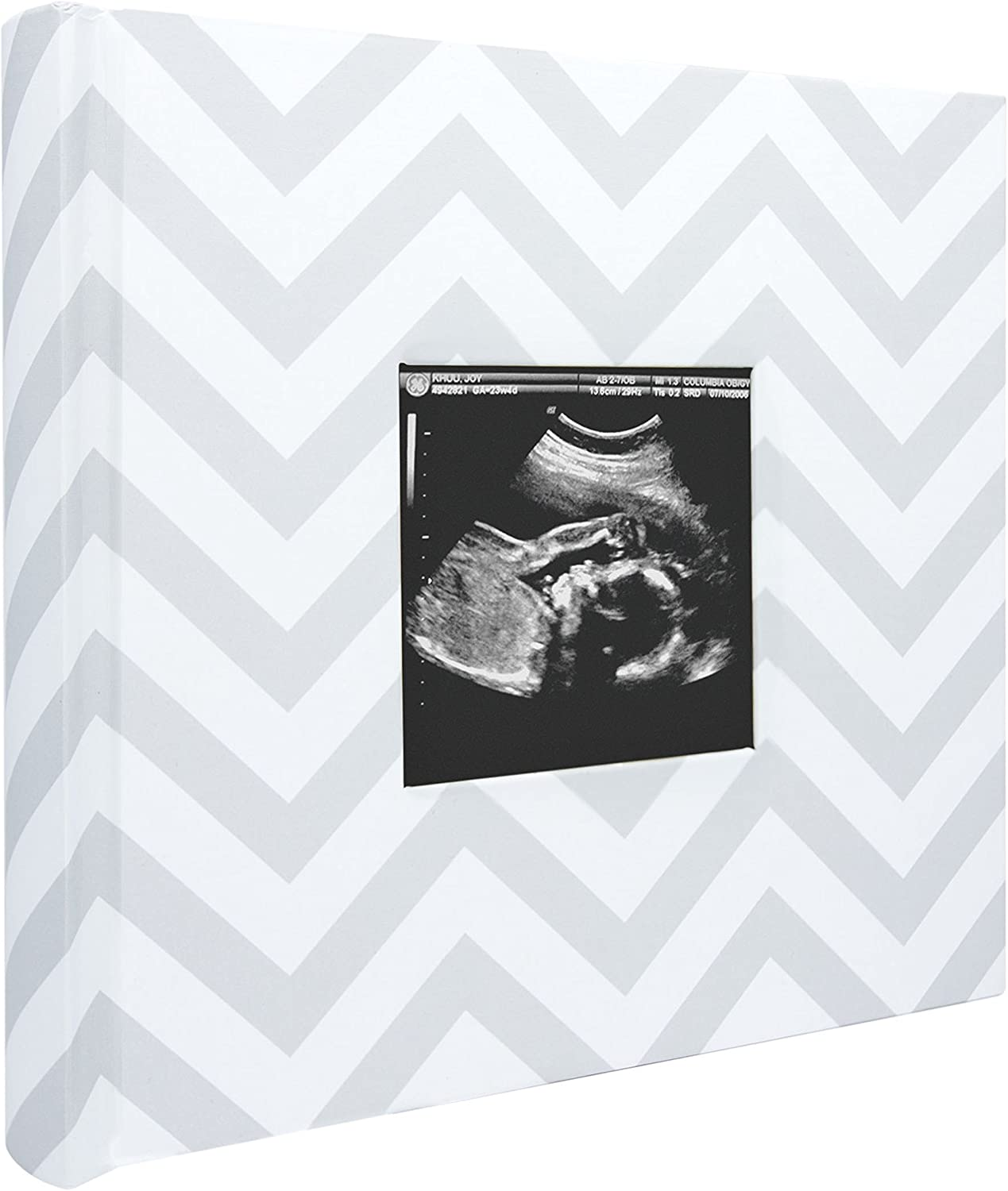 Pearhead Baby Photo Album for Baby Girl or Baby Boy, Gender Neutral Baby Memory Book, Baby Shower, Gray Chevron