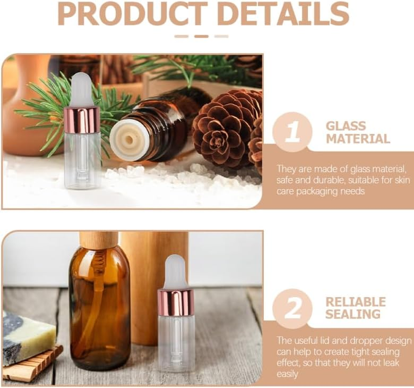 ULTECHNOVO 50Pcs Essential Oil Bottle 5Ml Dropper Bottles Glass Bottles with Droppers Glass Bottle with Dropper Glass Container with Lid Carafe with Lids Mini Travel Chemicals Soda Lime Glass image number 5