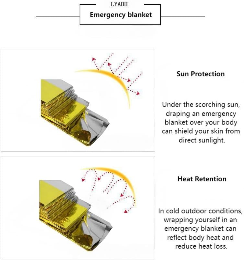 LYADH Extra Wide Emergency Mylar Foil Blankets 7-Packs, 160X210Cm, 20% Larger, Thermal Survival Blankets for Outdoor, Camping, Marathons, Hiking, First Aid and Emergency Preparedness (Gold & Silver) image number 2