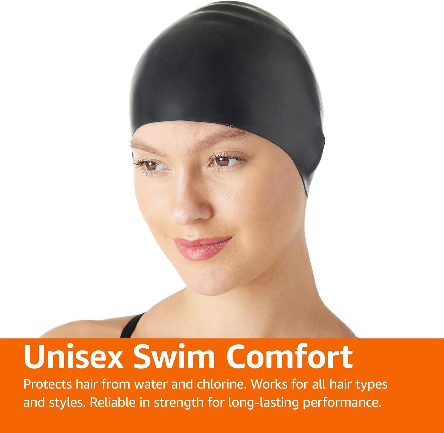 Amazon Basics Wrinkle Free Silicone Unisex Swim Caps Black, 1-Pack image number 1