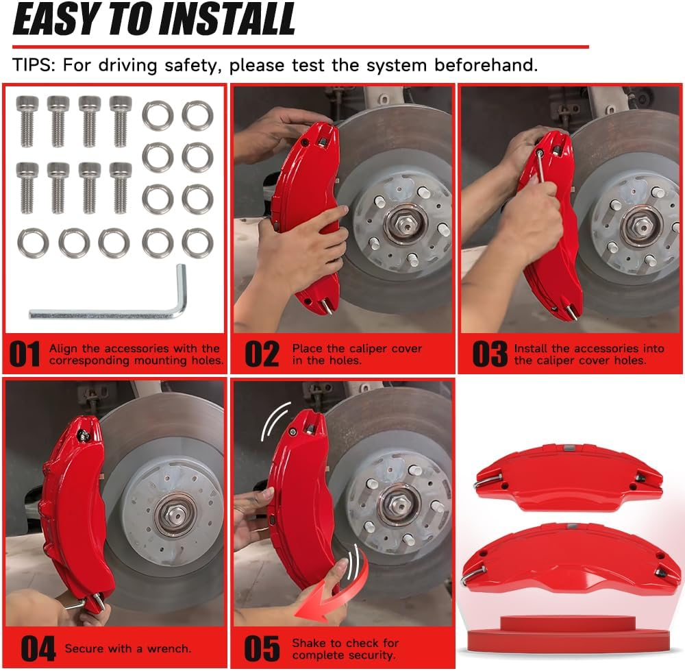 Brake Caliper Covers Compatible with Tesla Model Y Juniper 2025-2026,19 Inch Front and Rear Brake Wheel Hub Brake Caliper Covers 4 Pcs for Model Y Juniper Accessories Red