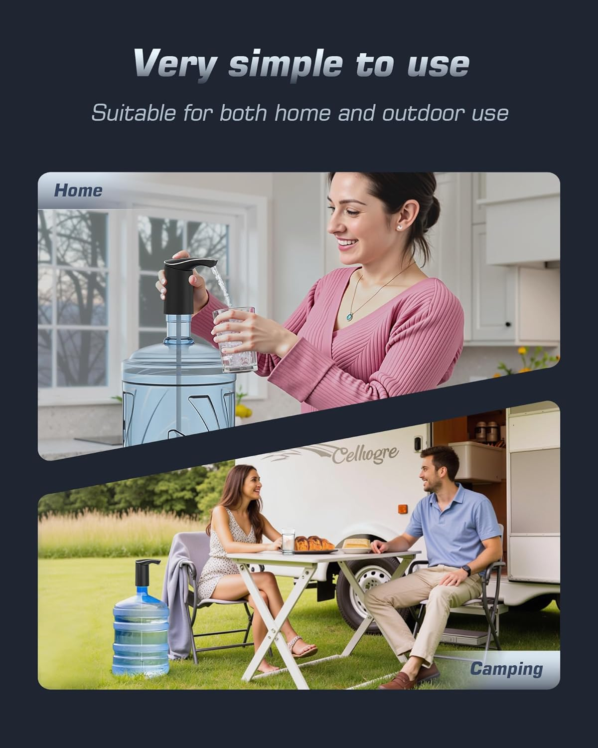 Redsack Rechargeable Water Dispenser Pump for 5 Gallon Bottle, Electric USB-C Large Flow Water Jug Dispenser, Portable Automatic Submersible Bottle Pump Silent Operation for Camping Home Office image number 3