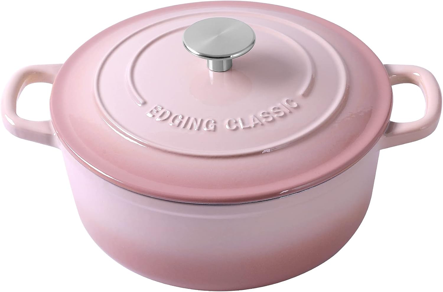 EDGING CASTING Enameled Cast Iron Covered Dutch Oven with Dual Handle, 3.5 Quart, Pink