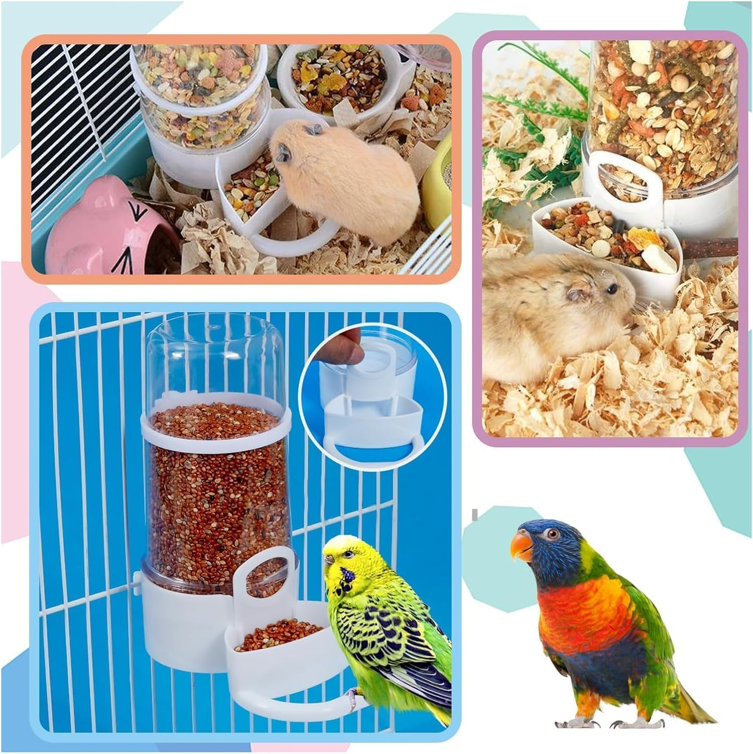 2 Pieces Bird Feeder Water Dispenser, Automatic Bird Feeder and Drinker Set for Cage, No Mess Hanging Parrot Food Bowl, Parakeet Cage Accessories for Hamsters,Pigeons,Parrot (A) image number 4