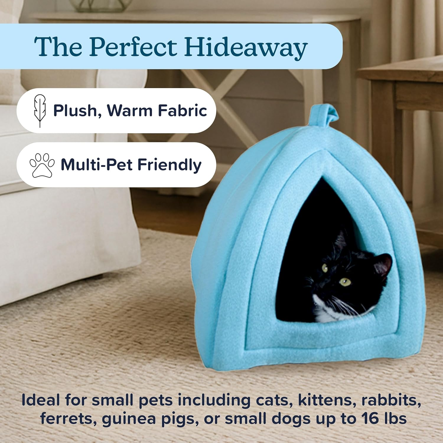 PETMAKER Cat House - Indoor Bed with Removable Foam Cushion - Pet Tent for Puppies, Rabbits, Guinea Pigs, Hedgehogs, and Other Small Animals by (Blue) image number 5