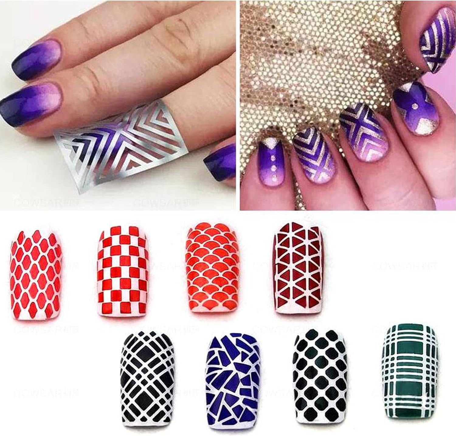 24 Sheets Laser Nail Art Stickers, Holographic Glitter Nail Art Decals Design Flowers Leaf Heart Line Nail Supplies for Women Manicure Tips Decoration Nail Painting Nail Powder Styling Decoration image number 1