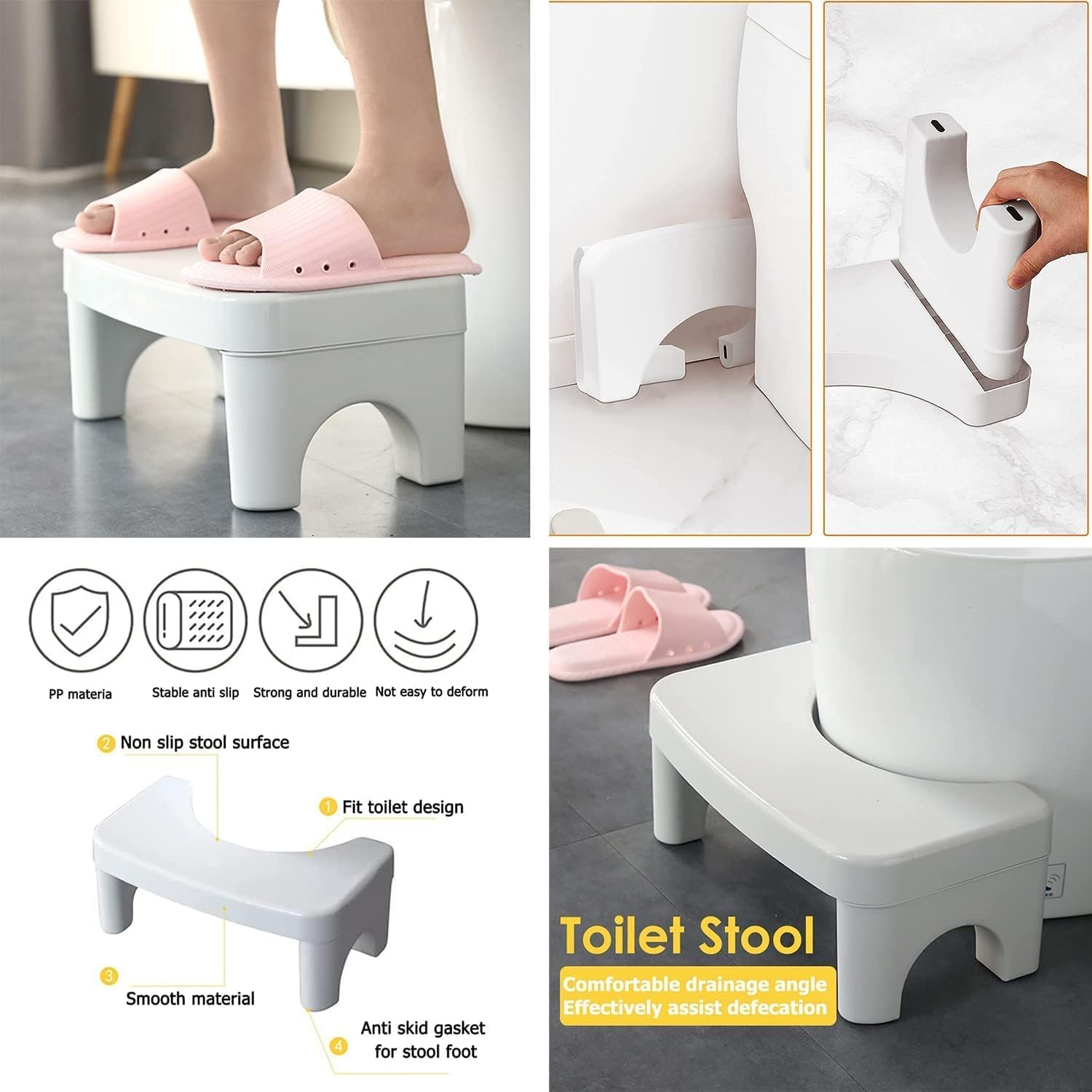 Toilet Stool,Detachable Potty Step Stool, Folding Squatting Poop 6.5'' Height Safe Healthier Simple Design White image number 1