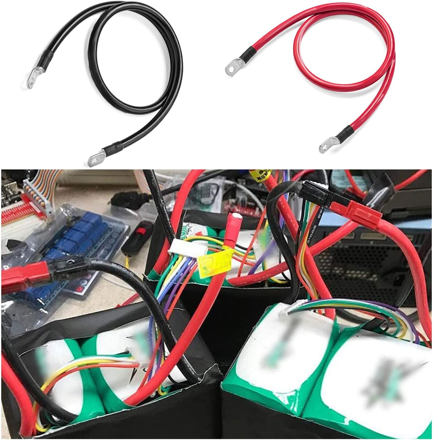 5 AWG Gauge Parallel Battery Power Inverter Cables with Terminals, Pure Copper Battery Cables Set with 3/8 Inch Copper Ring Ends for Solar, RV, Car, Boat, ATV, Motorcycle (1 Set,50Cm/1.65Ft,16Mm&sup2;) image number 6