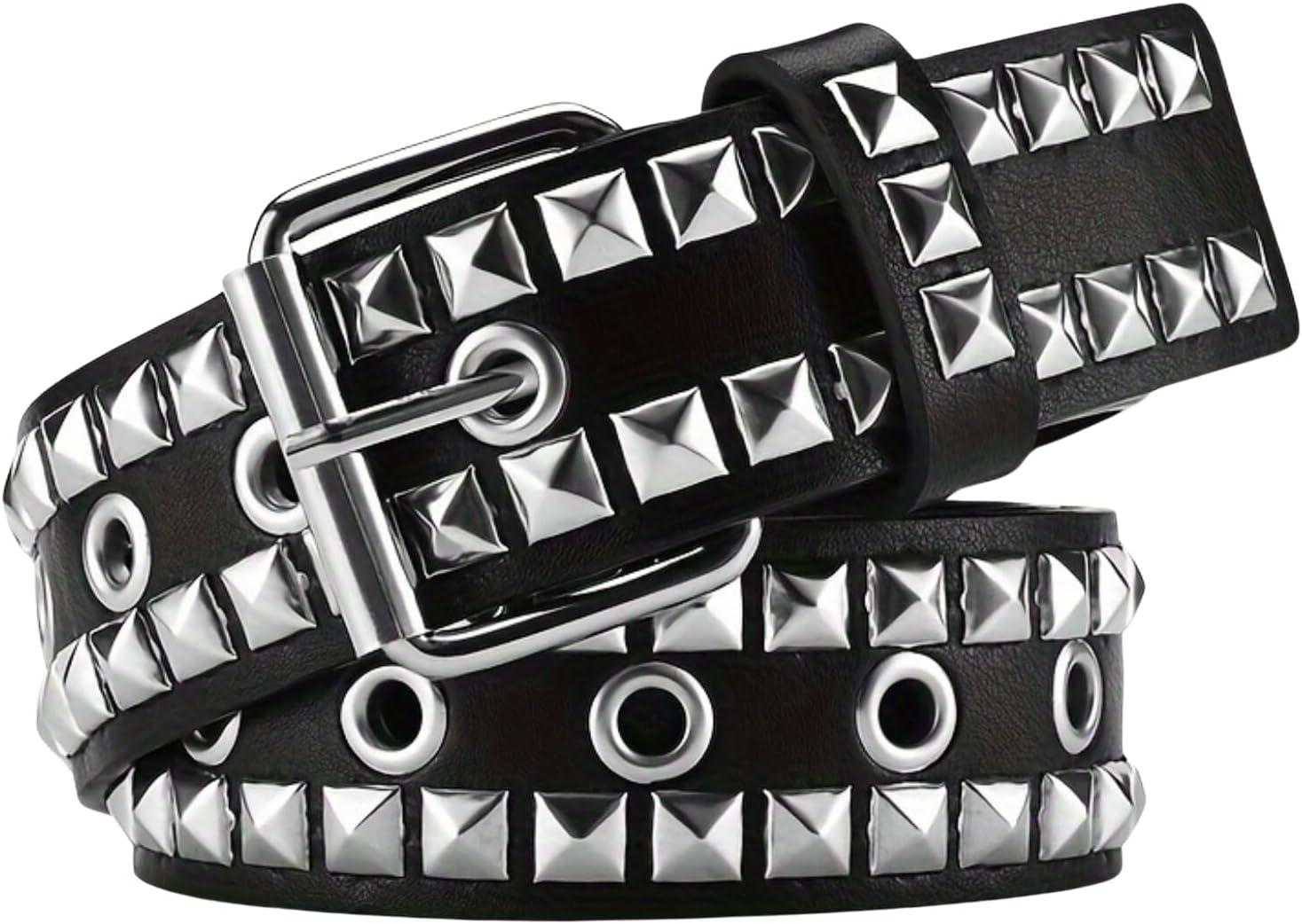 Metal Punk Rock Rivet Studded Belt for Women Men, Gothic Belt with Bright Pyramid Studs