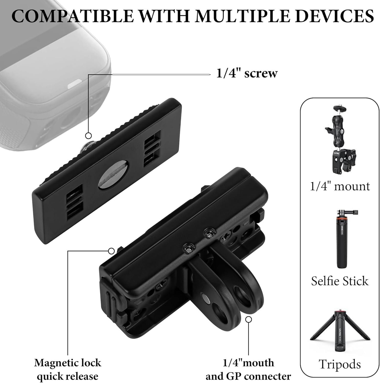 Geekria Magnetic Quick Release Mount Compatible with Insta360 X5, X4 Air, X4, Ace Pro 2, Ace Pro Magnetic Mount Base Accessories, Metal Tripod Adapter for Other 1/4 Thread Devices (Black) image number 4