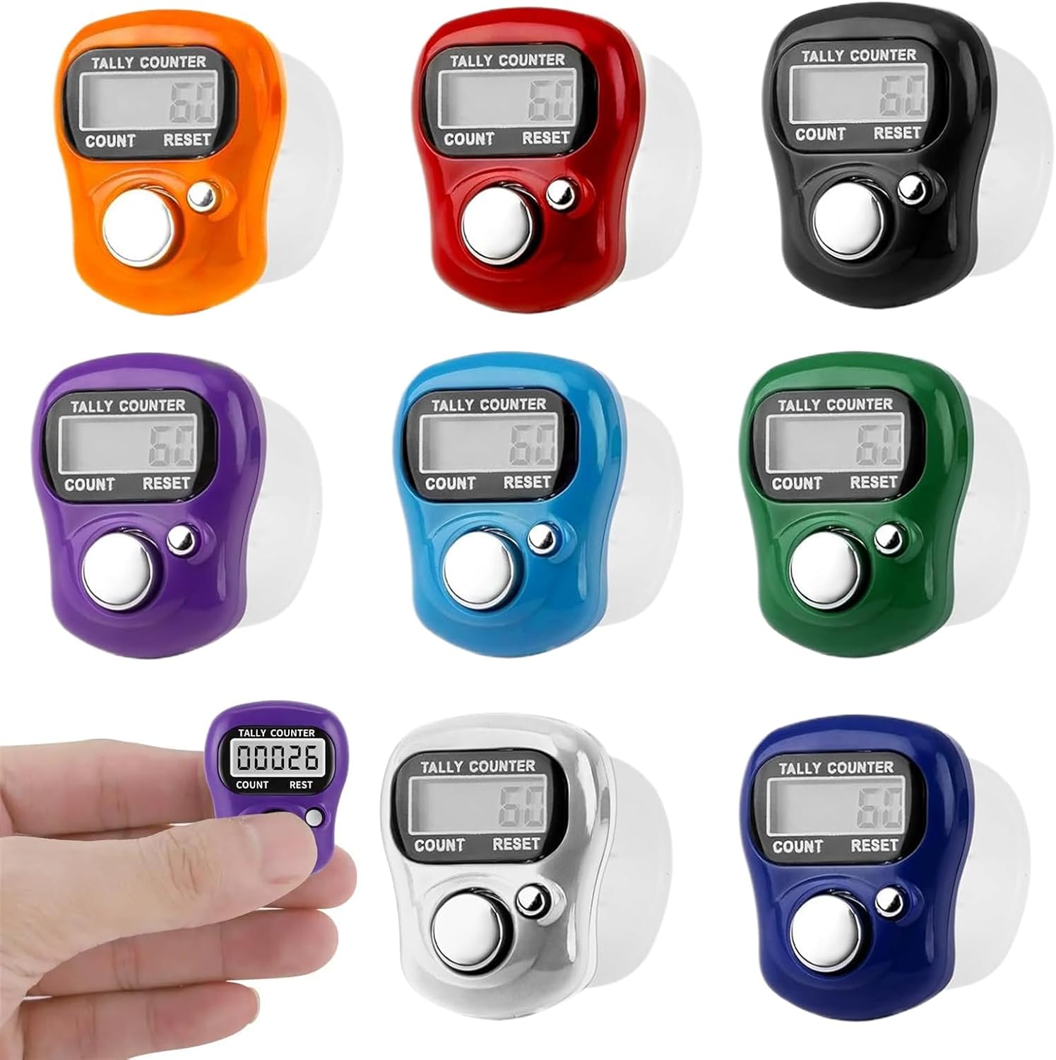 Clicker Counter, Counters, Electronic Finger Tally Counter, 8 Pcs Electronic Finger Tally Counter Mini LCD Digital Display Handheld Pitch Clicker, Mini LCD Digital Display Tally Counter image number 1