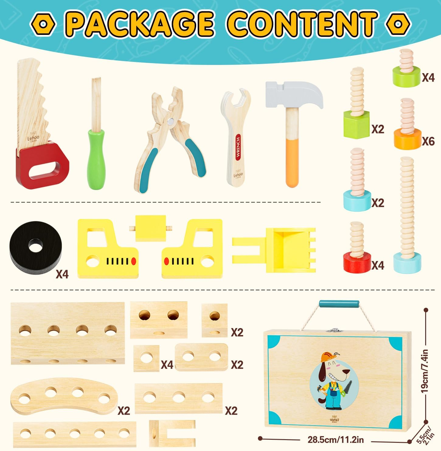 Lehoo Castle Toys for 2 Year Old, Kids Tool Set, Montessori Toys for Toddlers, Wooden Toys Educational STEM Construction Toys Building Toy Set for Boys and Girls image number 2