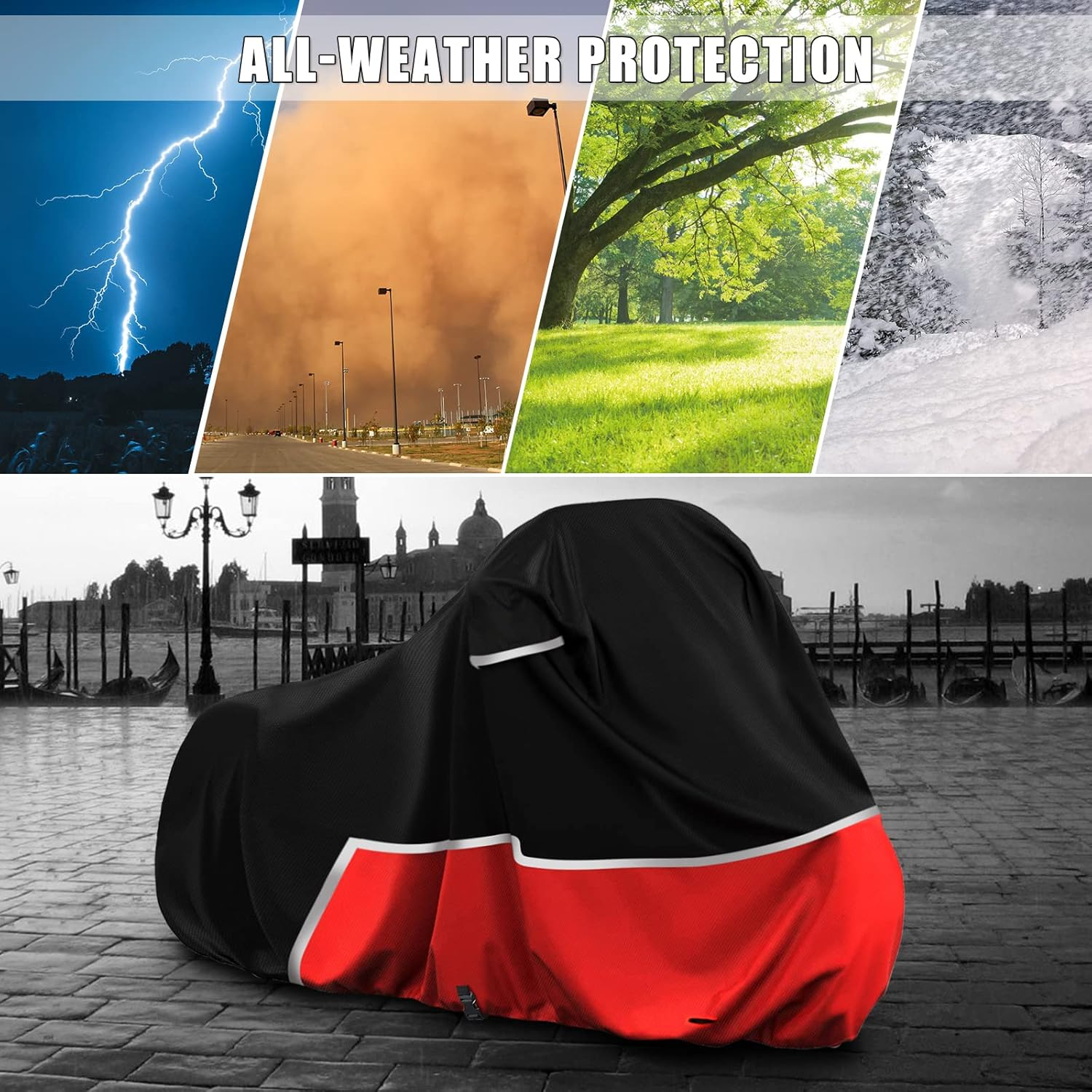 Waterproof Motorcycle Cover Replace for Harley Davidson Cruiser Models, 420D Oxford Cloth Softail, Dyna, Iron 883, Fat Boy 114, Forty-Eight, Low Rider, Sport Glide Cover for Snow Rain Protection image number 4