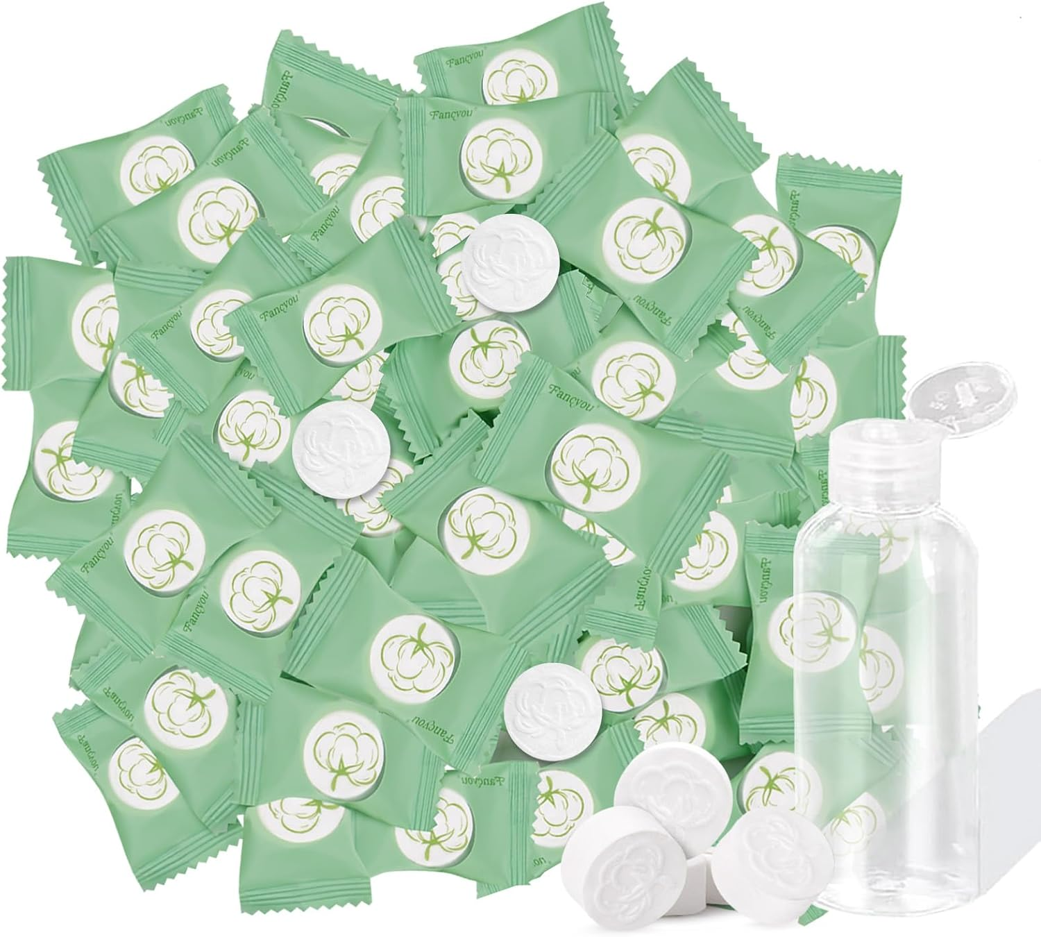 Compressed Towel Tablets for Travel 100 Pcs, Thicken 100% Cotton Disposable Face Towel Individually Wrapped, Compact Portable Mini Reusable Clean Washcloths for Camping Gym Home Beauty(Green)