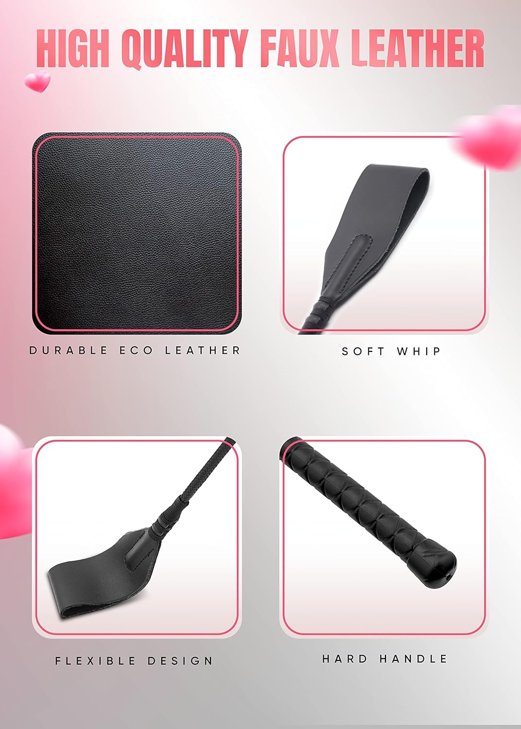 BDSM Sex Set 18'' Adult Paddle Crop 20'' Black Whip, Flogger for Sex Play, Bondage BDSM Whip Set, Spanking Sex Crop