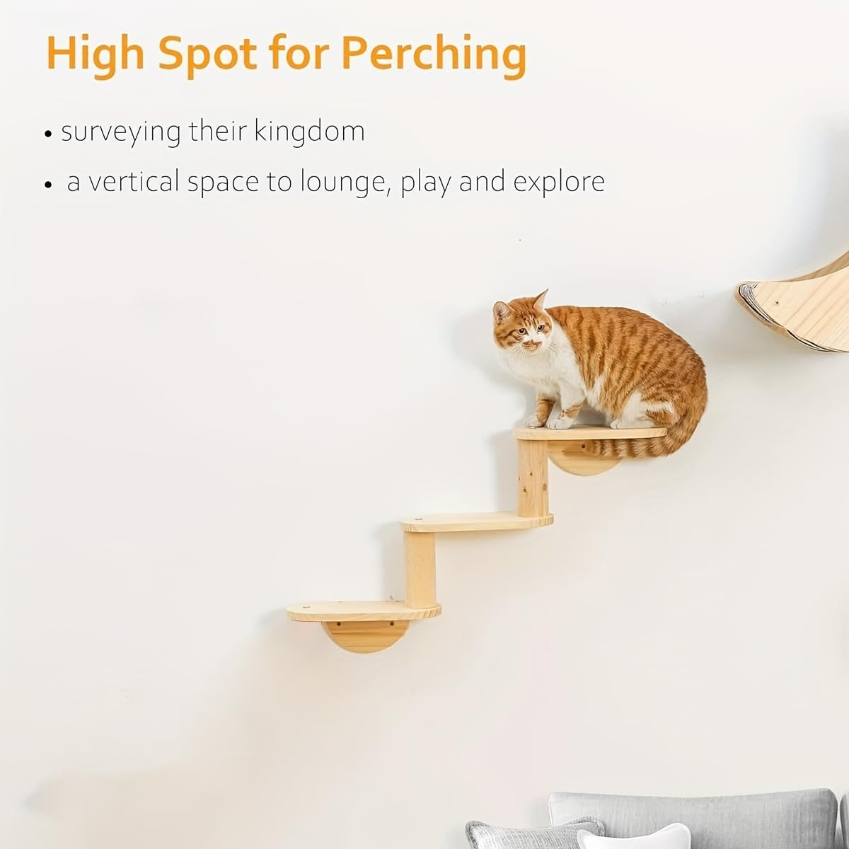 AIMALL Solid Wood Wall-Mount Cat Climber with Space Capsule Nest, 3-Level Jumping Platform and Scratching Column, 28.34In Height Sturdy Cat Tree image number 4