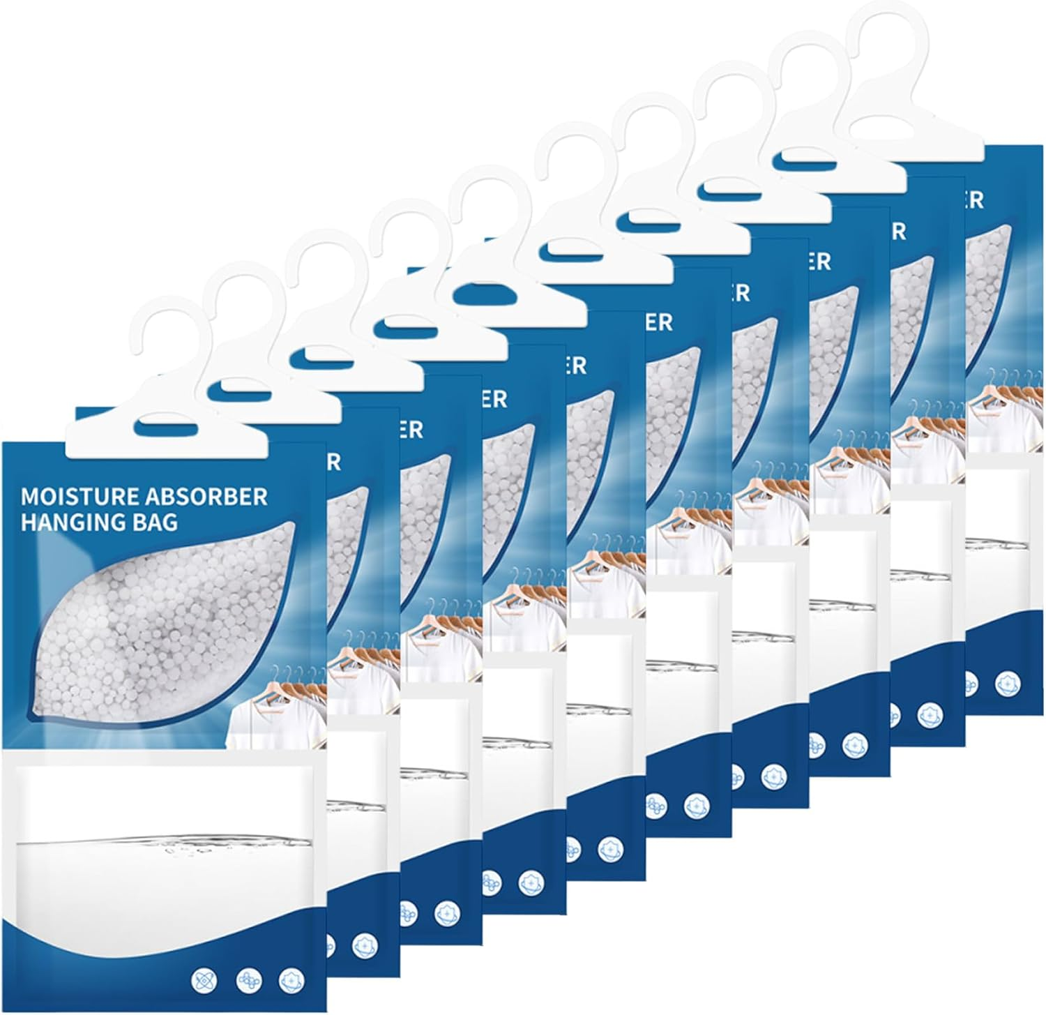 10 Pack Moisture Absorbers Packets,Closet Quick Dehumidifier Bags,Portable Hanging Humidity Absorber,Desiccant Hanging Bag for Wardrobe, Kitchen, Bedroom, Bathroom (230G) image number 3