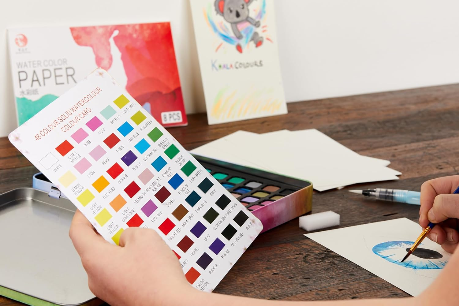 Professional 48 Water Colour Paint Set - Non-Toxic Paints & Vibrant Pigments Watercolour Set with Water Brush Pen and Metal Box Art Kit - Perfect for Kids, Adults, Beginners and Artists image number 3