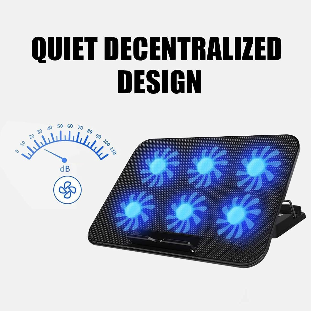 Portable Computer Stand， 6 Quiet Cooling Fans and 6 Height Adjustable Dual USB Powered Gaming Laptop Cooling Stand for 12-17 Inch Laptop image number 2