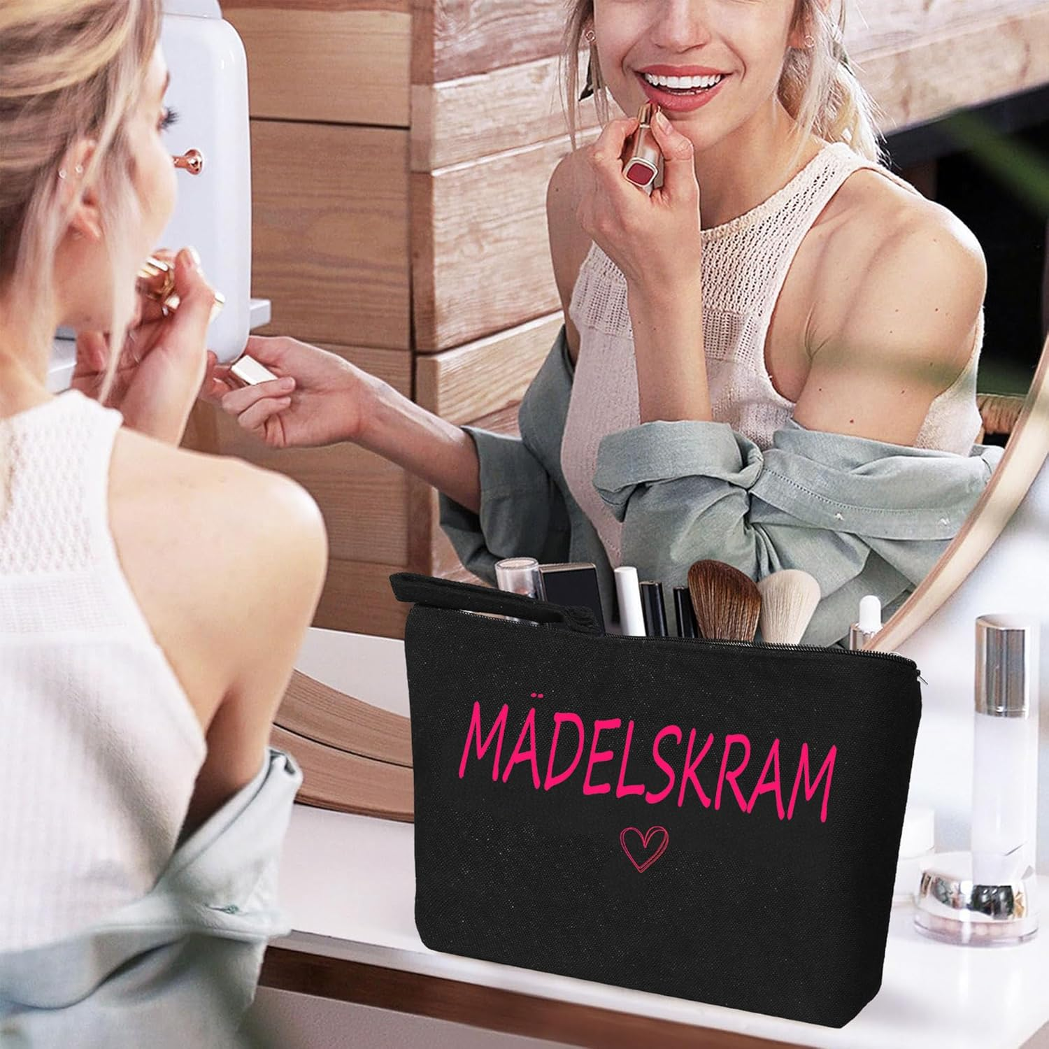 Pack of 2 Cosmetic Bag Girls Makeup Bag Girls Black Cosmetic Bag Small Toiletry Bag Make up Bag with Saying Gifts for Women Ladies Girlfriend Mum