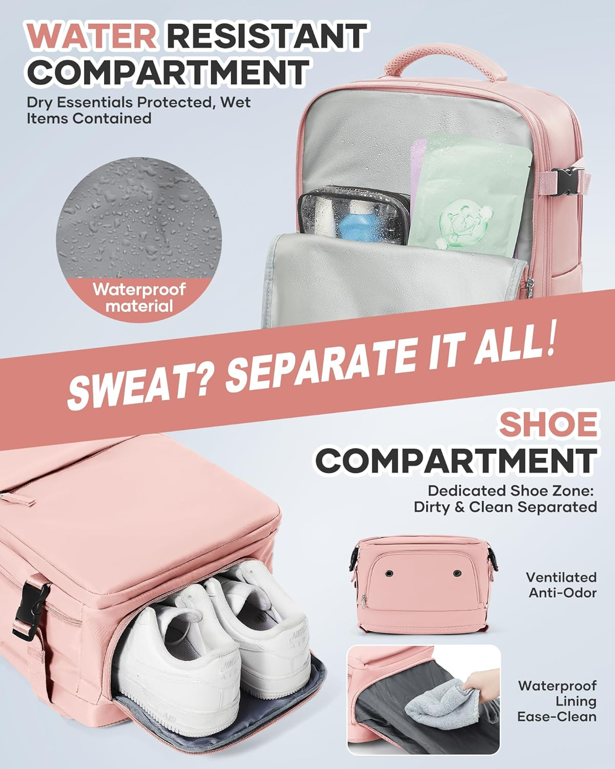 Pakembl Vacuum Backpack Travel with Pump Travel Backpack with Vacuum System Laptop Backpack Waterproof Carry on Casual Backpack 14/15.6Inch with Shoes Compartment image number 2