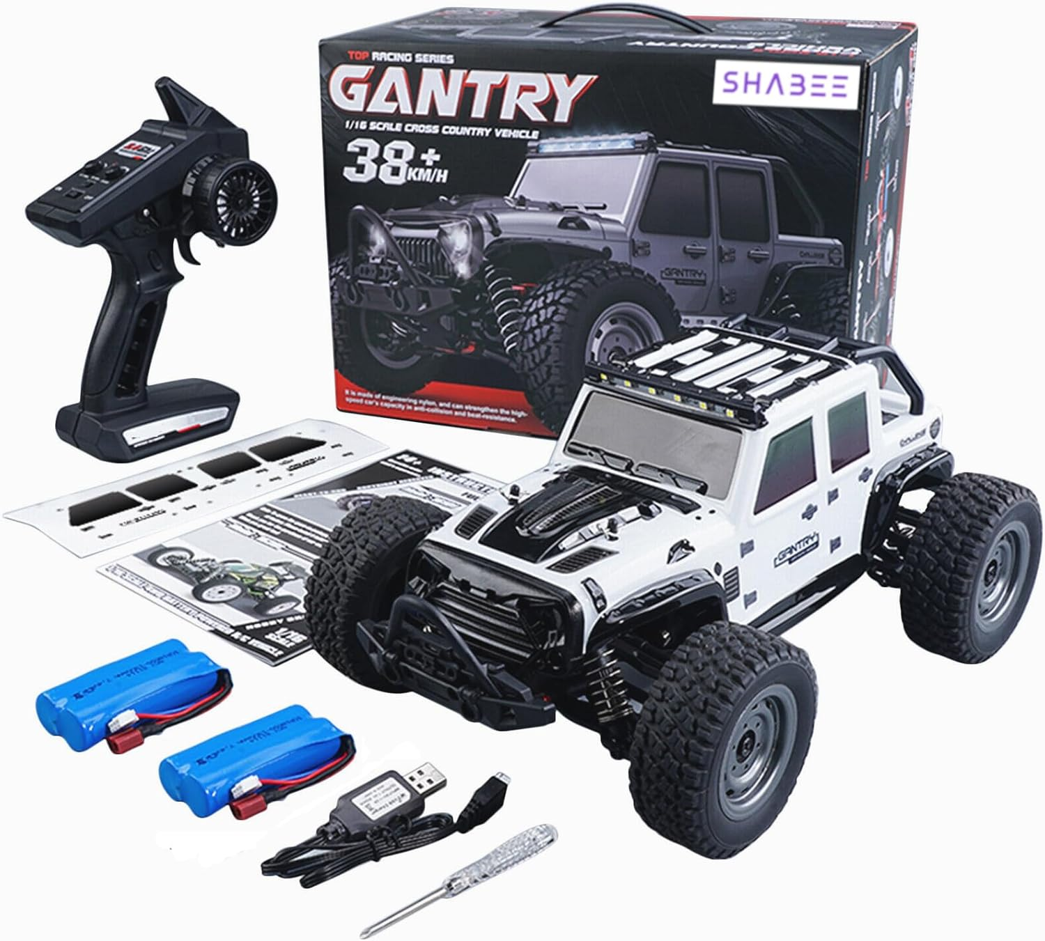 Shabee 38+ Km/H High Speed, 1:16 Scale Remote Control Car, 4WD All Terrain Monster Truck 2.4 Ghz Radio Controlled off Road 4X4 RC Car for Boys and Adults, RC Cars, Trucks with 2 Rechargeable Battery image number 1